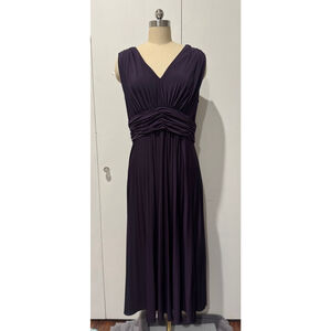 Suzi Chin A-line Dress Sz 16, Purple V-neck front/back. Ruched empire waist NWOT
